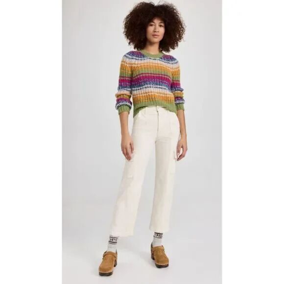 MOTHER Women's The Rambler Cargo Ankle Jeans, Off White, Size 28